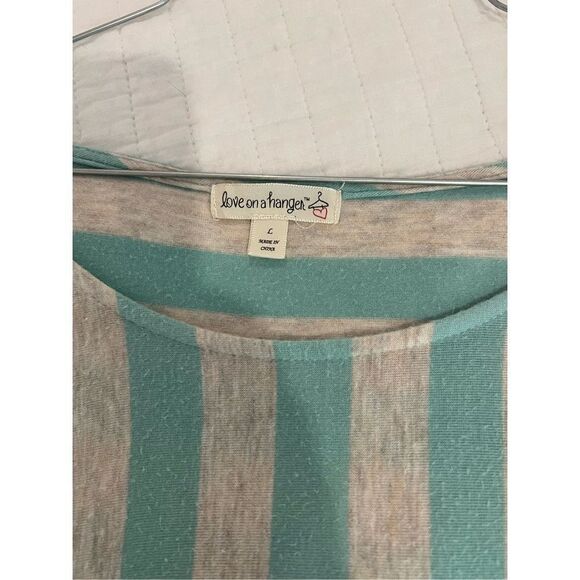 Love on a Hanger teal and gray striped sharkbite hem top - Picture 3 of 6
